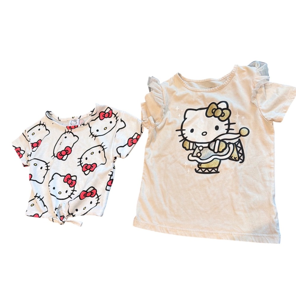 Hello Kitty Girls 2 T-Shirt Bundle Size 5/6 and 6 Ice Skater and Tie Front Top